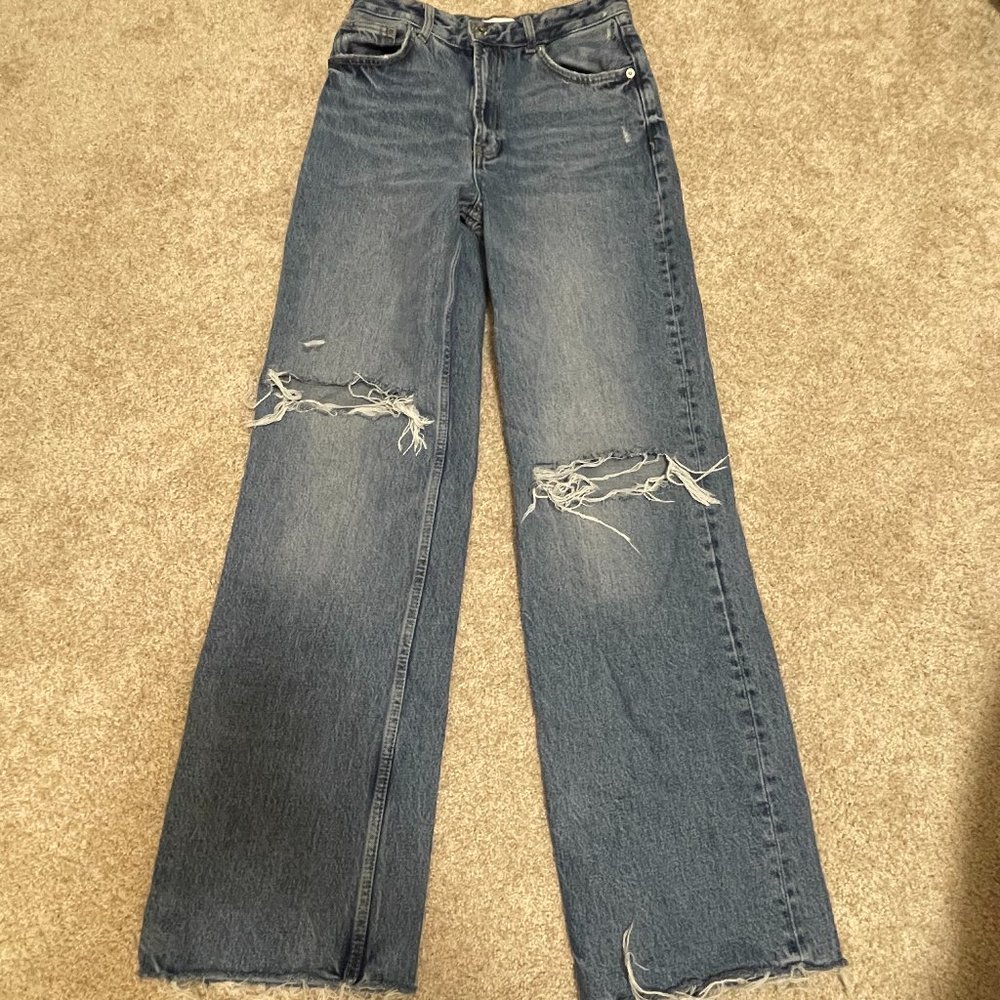 Zara Straight Fit Raw Hem Jeans